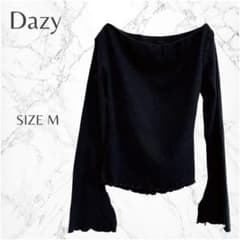 Dazy ベルスリーブ 黒 アシンメトリー ボートネック 長袖カットソー M
