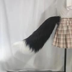 コスプレ用 獣耳 尻尾 フェイクファー ブラック ホワイトのサムネイル