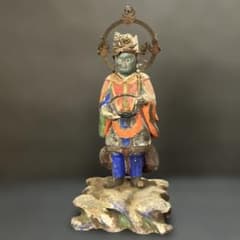 【七福】　仏像　木造彩色 伐折羅大将像　古美術　十二神将　骨董　状態悪いのサムネイル