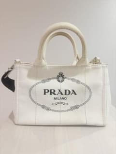 【品薄】PRADA キャンバス ハンドバッグ ホワイト(ホワイト×ネイビー)★のサムネイル