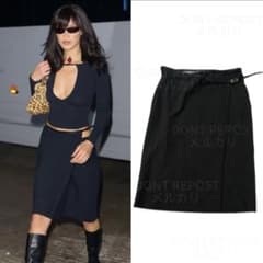 希少・名作【GUCCI】トムフォード期 Gロゴ 巻きスカート 38 黒 ウール GUCCI トムフォード期 Gロゴベルト付き ラップスカート 42 F/W 97