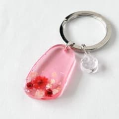 レジンキーホルダー 肉球チャーム付き ハンドメイド レッド ドライ
