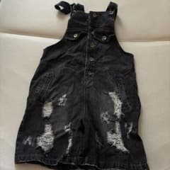 ブラック デニム サロペット ショートパンツのサムネイル