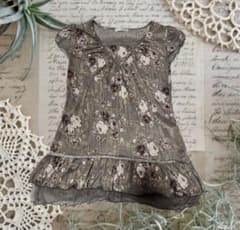 【希少】森ガール 花柄 ワンピース ドット グレー 薔薇 アンティーク