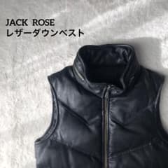 JACK ROSE レザー 豚革 ダウンベスト ブラック シボ加工 フード収納 