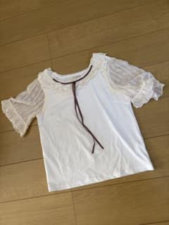 axes femme 半袖カットソー レース リボン ホワイト
