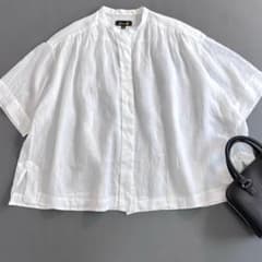 美品 ドゥロワー ギャザーシャーリング リネン 麻 半袖ブラウス ゆったりvp1 美品 ドゥロワー ギャザーシャーリング リネン 麻 半袖ブラウス