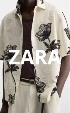 ZARA コントラスト刺繍シャツ S オーバーサイズ 総柄のサムネイル