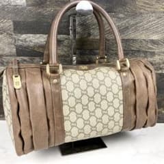 GUCCI ミニ ボストンバッグ GG柄 ブラウン レザー PVC ビンテージ
