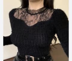 ブラック レース 長袖トップスのサムネイル