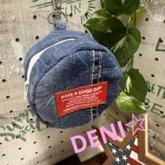 【No.128】新作☆ まんまるポーチ　デニム　丸型　デニムリメイクのサムネイル