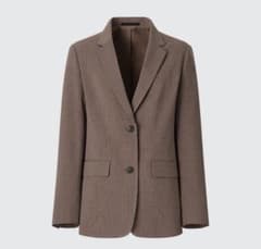 UNIQLO テーラードジャケット チェック柄 ブラウン Lのサムネイル