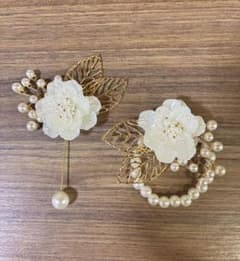 花とパールのブライダルアクセサリー 新郎新婦セットのサムネイル
