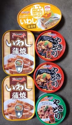 缶詰（いわし味噌煮、いわし蒲焼、やきとり(たれ)、やきとり(塩味)）のサムネイル