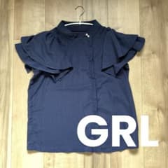 GRLブラウス　F ネイビー　フリルスリーブのサムネイル