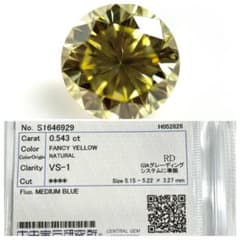 0.543ct F.YELLOW,VS1,ラウンド イエローダイヤモンドルースのサムネイル