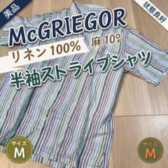 맥레거 리넨 100% 반소매 스트라이프 셔츠 M 대마 100% 그린