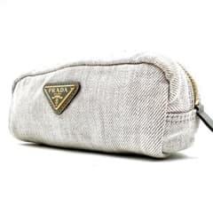 田中みな実モデル】PRADA プラダ ポーチ 三角ロゴ デニム 小物入れ 白
