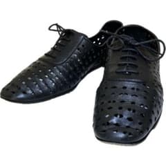 HERMES エルメス パンチングレザー フラットシューズ ブラック サイズ