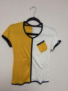イエロー ホワイト 半袖Tシャツ ポケット付きのサムネイル