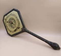 Antique hand mirror Rococo style octagonal beveled glass finish