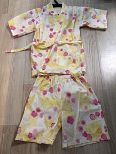 キッズ 女児 和柄 甚平 上下セット（120cm）イエロー × ピンクのサムネイル