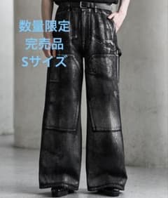 数量限定】CLEL 箔プリントダブルニーデニムパンツ ブラックSサイズ
