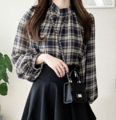 グレイル　チェック柄バックリボンブラウス tg740 ブラック