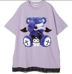 サンリオクロミ熊クマくまテディベアTシャツ羽エンジェルビッグプリント黒夢かわ 新品 クロミ Tシャツ サンリオ 半袖 テディベア クロミちゃん