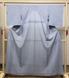 E 美品 夏物 笹の葉の地模様 淡藤色 正絹 色無地 付下げ 薄物 絽 紗