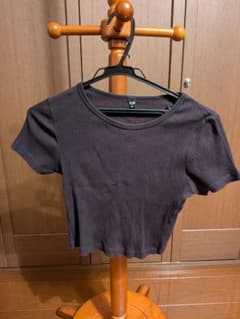 UNIQLO ブラック リブ半袖カットソー M