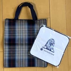 三越 オリジナル トートバッグ マチ付き チェック 青 ミニタオルのサムネイル