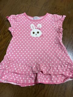 ミキハウス　ウサギ刺繍のピンク水玉Tシャツのサムネイル