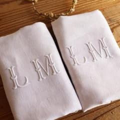 69】フランス アンティーク リネン ナプキン 2枚 イニシャル刺繍