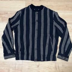 ZARA　ストライプ柄 ノーカラー ジャケット ネイビーのサムネイル
