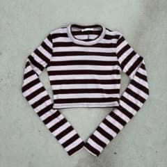 ZARA 長袖 Tシャツ ボーダー ショート丈のサムネイル