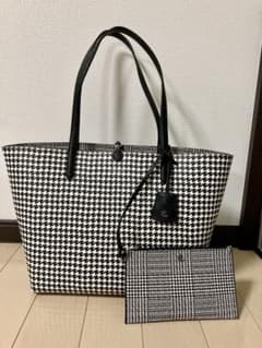 【再お値下げ】ローレンラルフローレン　フォーレザーリバーシブルトート千鳥格子柄 再お値下げ】ローレンラルフローレン フォーレザーリバーシブルトート