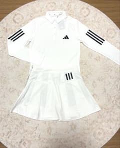 新品 Sアディダスゴルフ スリーストライプ長袖ポロ × パンチングフレアスカート 新品 Sアディダスゴルフ スリーストライプ長袖ポロ × パンチングフレア