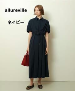 美品【アルアバイル】ドロストシャツワンピース ネイビー M ベルスリーブ 美品【アルアバイル】ドロストシャツワンピース ネイビー M ベル