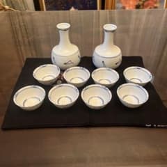 橘吉 酒器揃 徳利2本 お猪口7客 染付 和食器 レトロのサムネイル