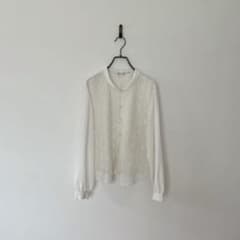 古着 レース刺繍ブラウス フォーマル 白 セレモニー レトロ M 卒入学 卒入園