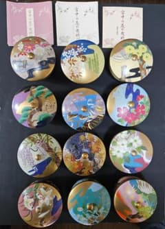 羽柴正和 高級煎茶茶碗コレクション 宮中の花の歳時記 蓋付 金彩 煎茶