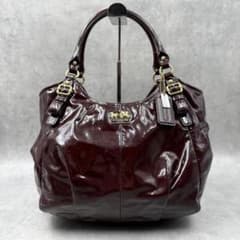 コーチ マディソン ハンドバッグ エナメル ボルドー 18610 - メルカリ