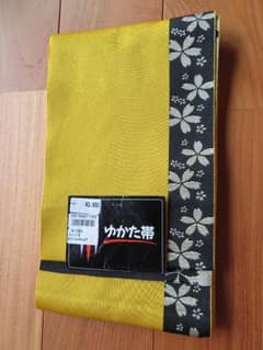 浴衣帯 ☆新品☆浴衣 ☆黄黒 ☆着物☆ 花柄のサムネイル