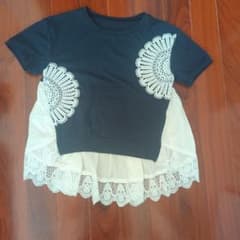 METURE Short sleeve cut and sew lace switching navy
