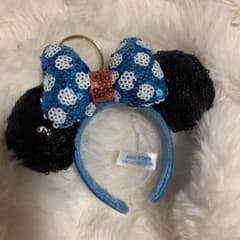 ディズニー　ミニー スパンコール カチューシャ キーチェーン　リボン　水色