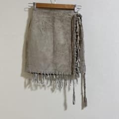 vintage スエード 巻きスカート フリンジ 豚革 ミニスカート ベージュ