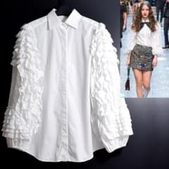 18AW ドルチェ&ガッバーナ Dolce＆Gabbana 袖フリル シャツ 白 18AW ドルチェ&ガッバーナ Dolce＆Gabbana 袖フリル シャツ 白 - メルカリ