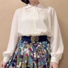 ヴィンテージ 昭和レトロ 透かし刺繍 スカラップブラウス 日本製 一点
