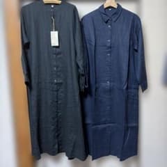 無印良品 リネン 長袖シャツワンピース L 黒 Lネイビー 2枚セットのサムネイル